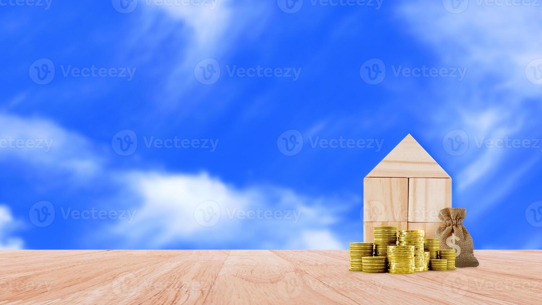 Model house and coin stack, planning savings money to buy home concept, saving concept, Property investment real estate and house mortgage financial concept. gold coins stack photo
