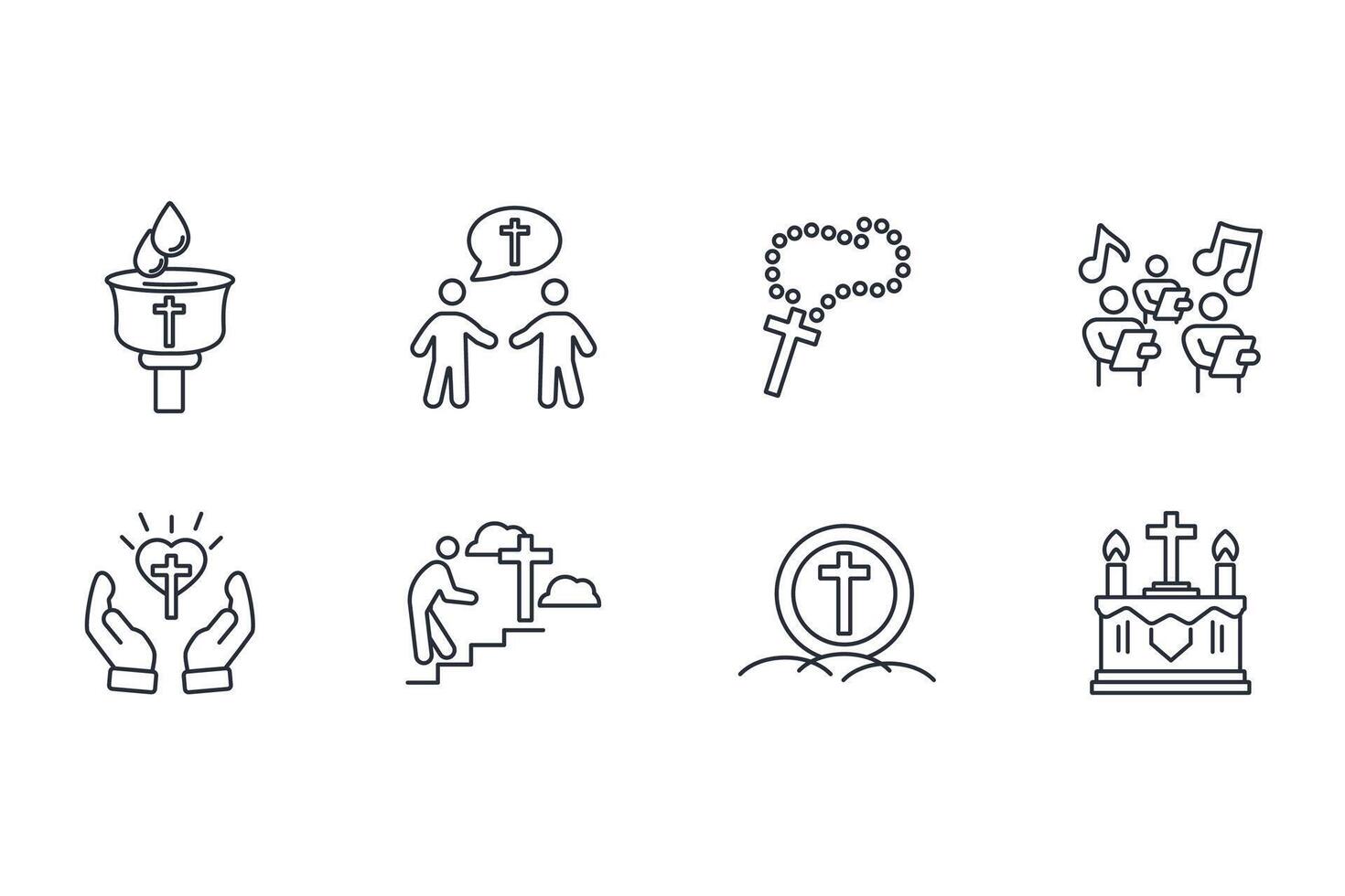 Christianity icon set..Editable stroke.linear style vector