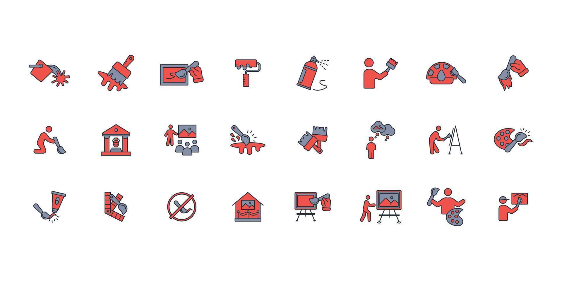 Painting icon set..Editable stroke.linear style vector