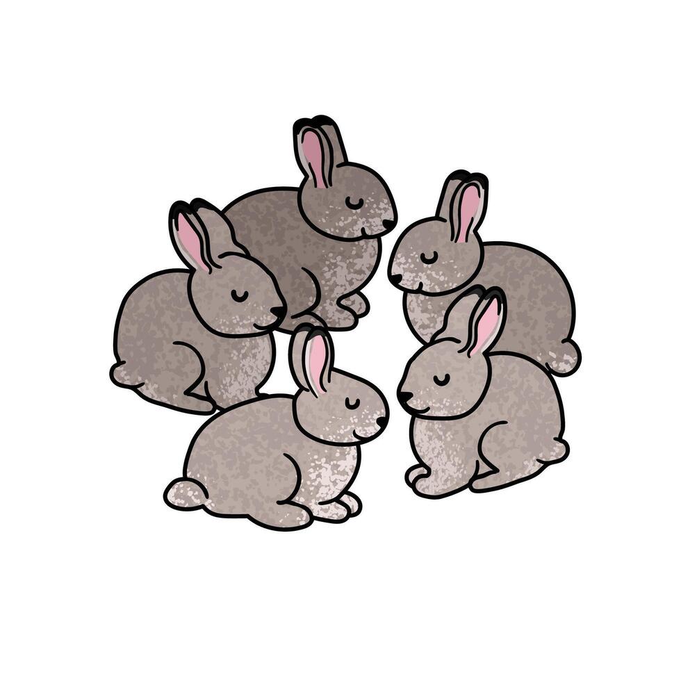 Colorful Illustration of Little Bunnies Isolated on White Background vector