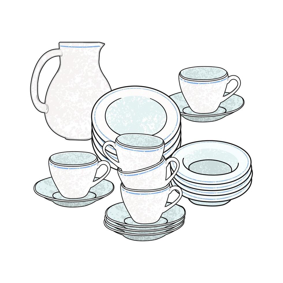 Colorful Illustration of Set of Dishes Isolated on White Background vector