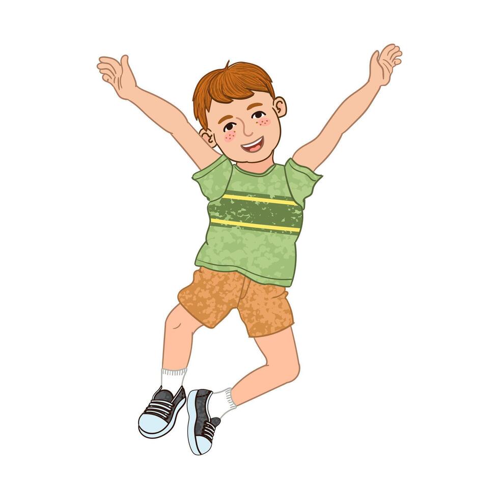 Colorful Illustration of Happy Cute Boy Jumping Isolated on White Background vector