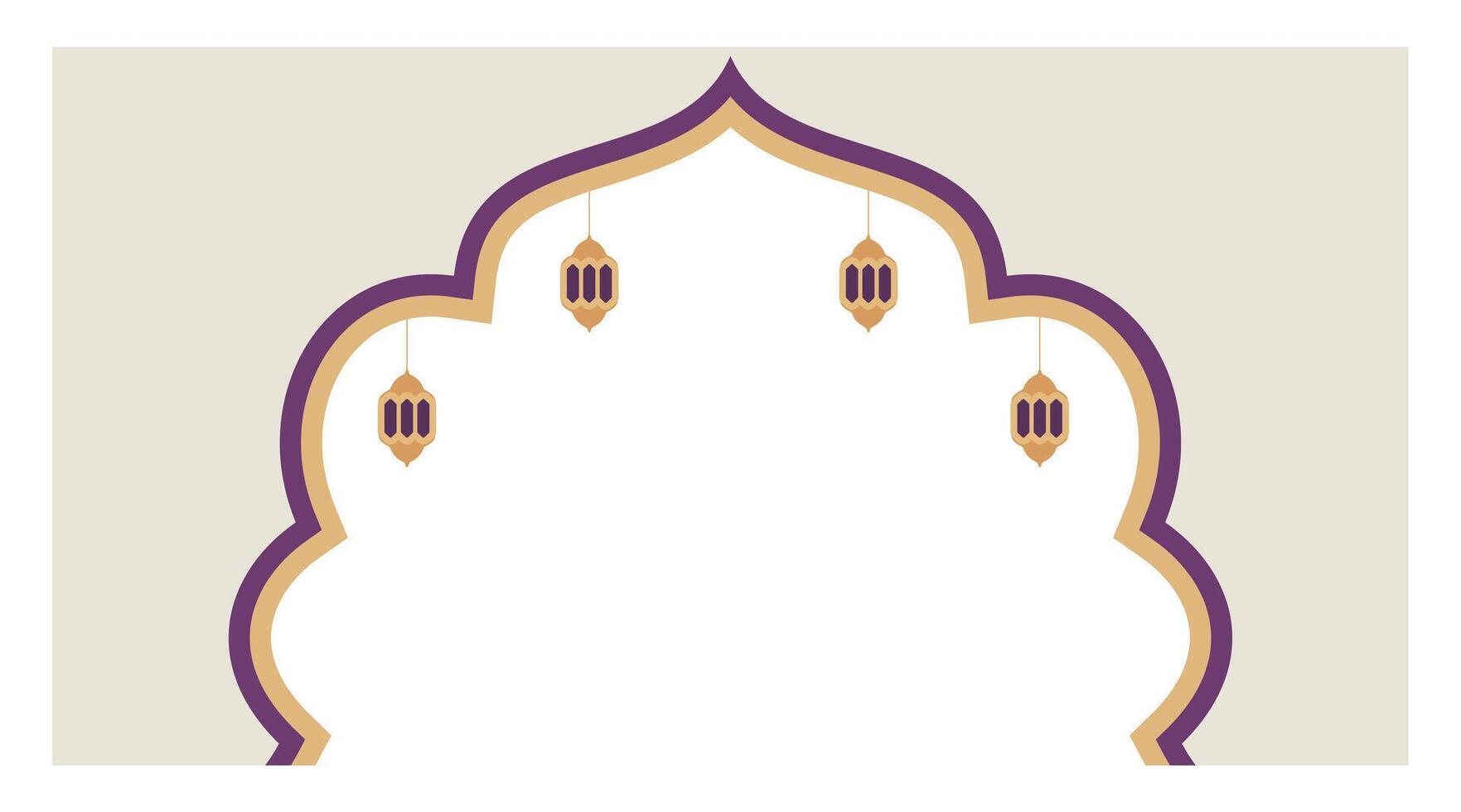 Modern Islamic Art with Arabic Arch and Hanging Lanterns vector