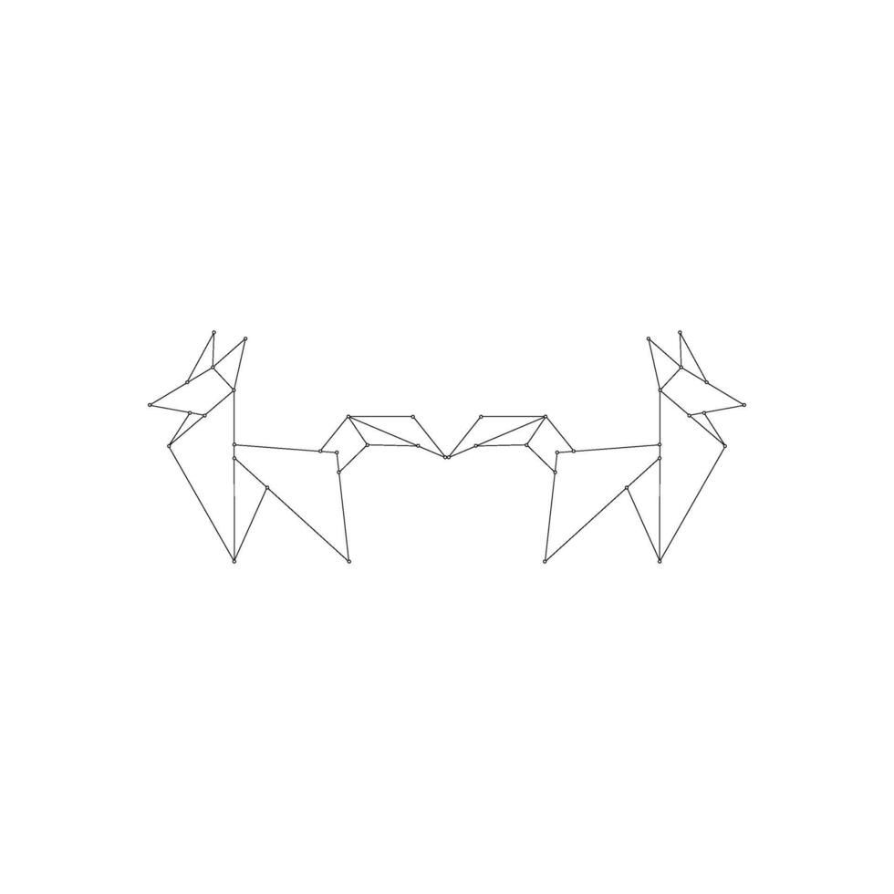 Pair Fox Polygonal Lines, can use for Logo, Pictogram, Cute Animal Figure, Website, Apps, Pictogram, or Graphic Design Element. BW and Editable. vector
