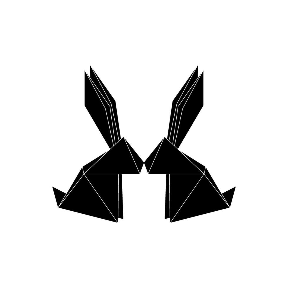 Pair Rabbit or Bunny Shape Inspired by Origami Form, can use for Logo, Pictogram, Cute Animal Figure, Website, Apps, or Graphic Design Element. Simple, BW and Editable. vector