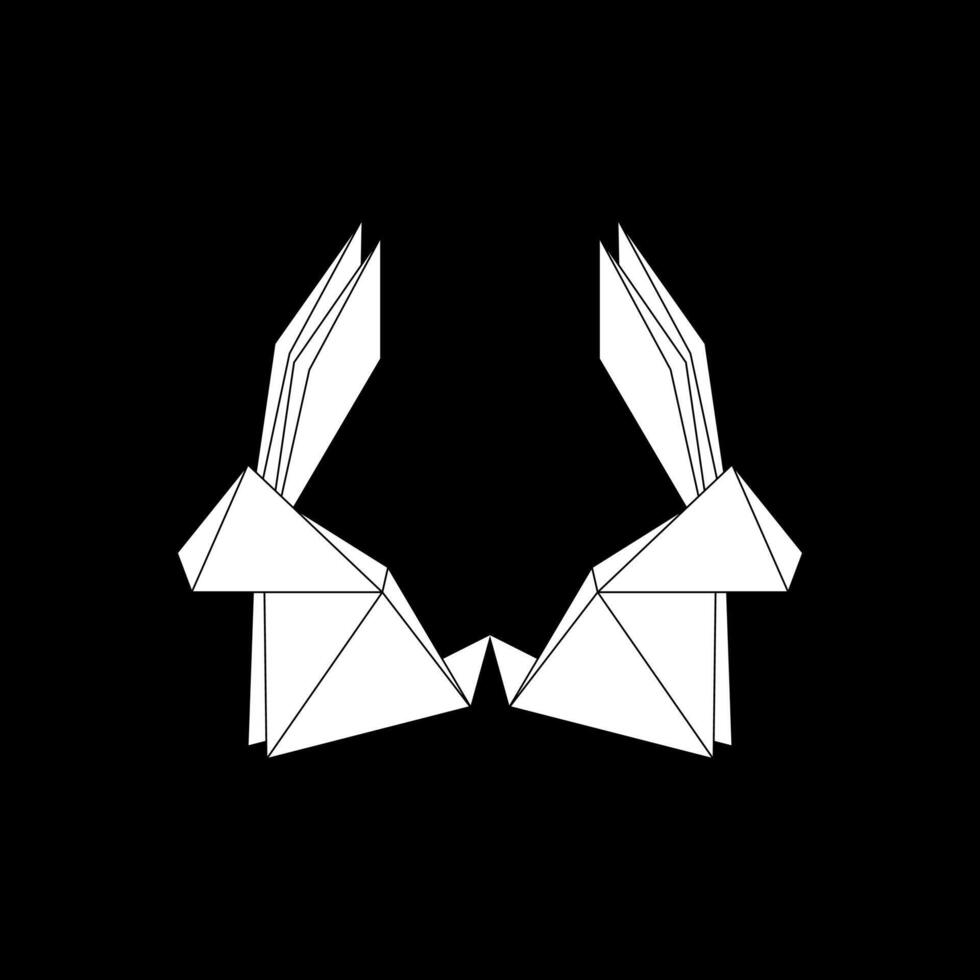 Pair Rabbit or Bunny Shape Inspired by Origami Form, can use for Logo, Pictogram, Cute Animal Figure, Website, Apps, or Graphic Design Element. Flat, BW and Editable. vector