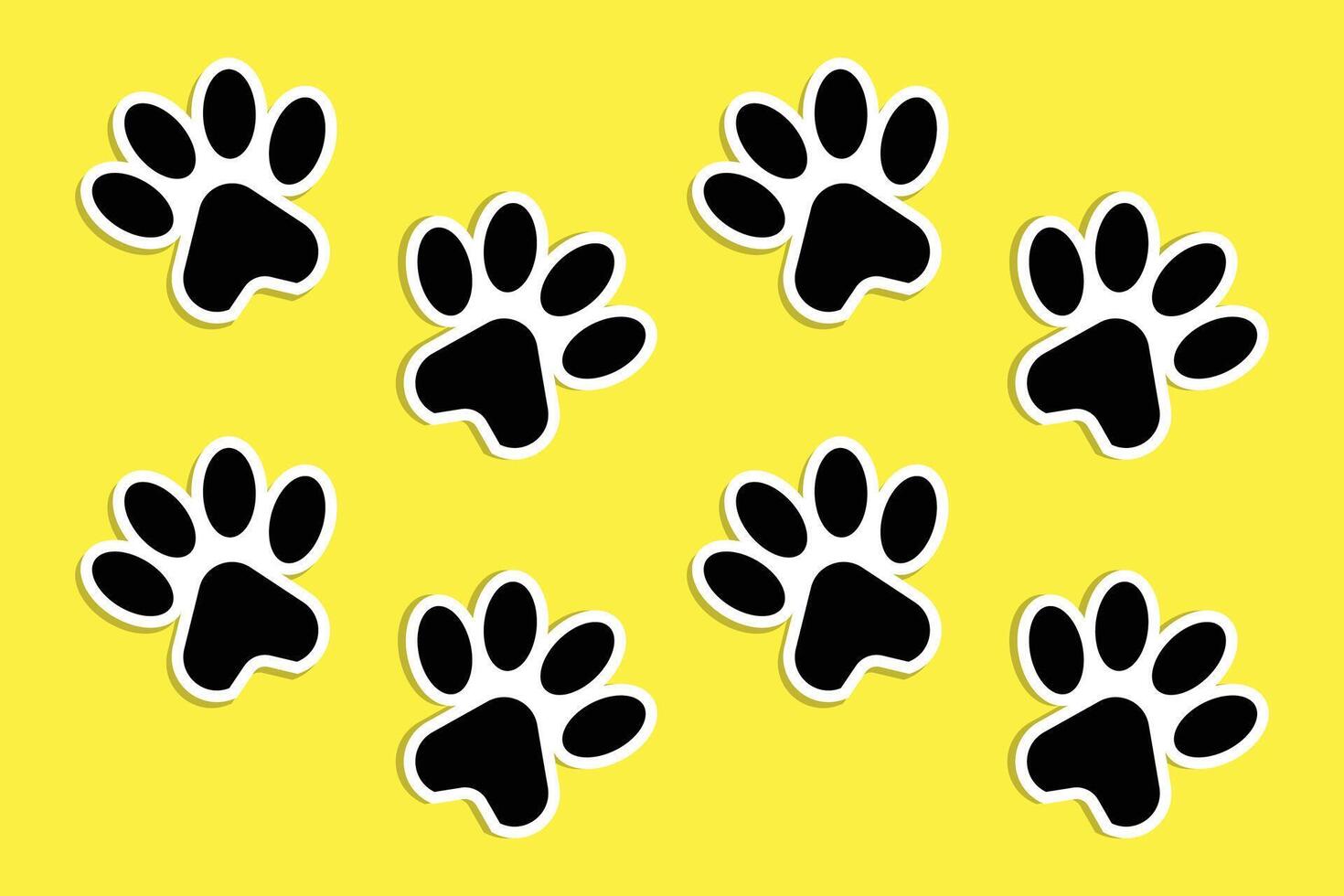 Black Color Paw Print with Yellow Background vector