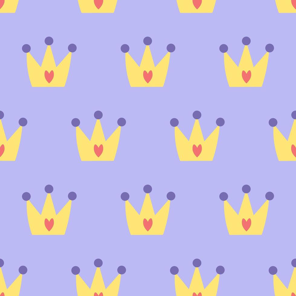 Gold princess crown seamless pattern on blue background vector