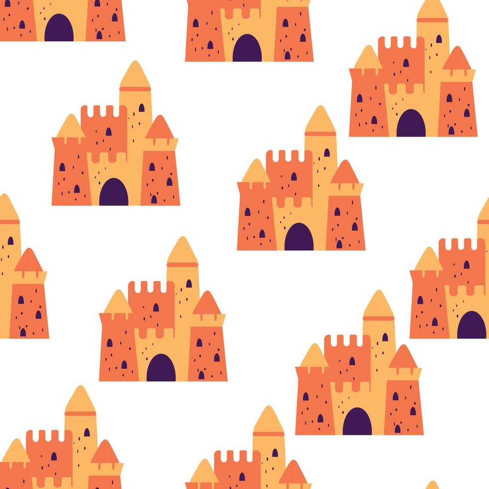 Summer seamless pattern background for packaging and decoration with sand castles vector