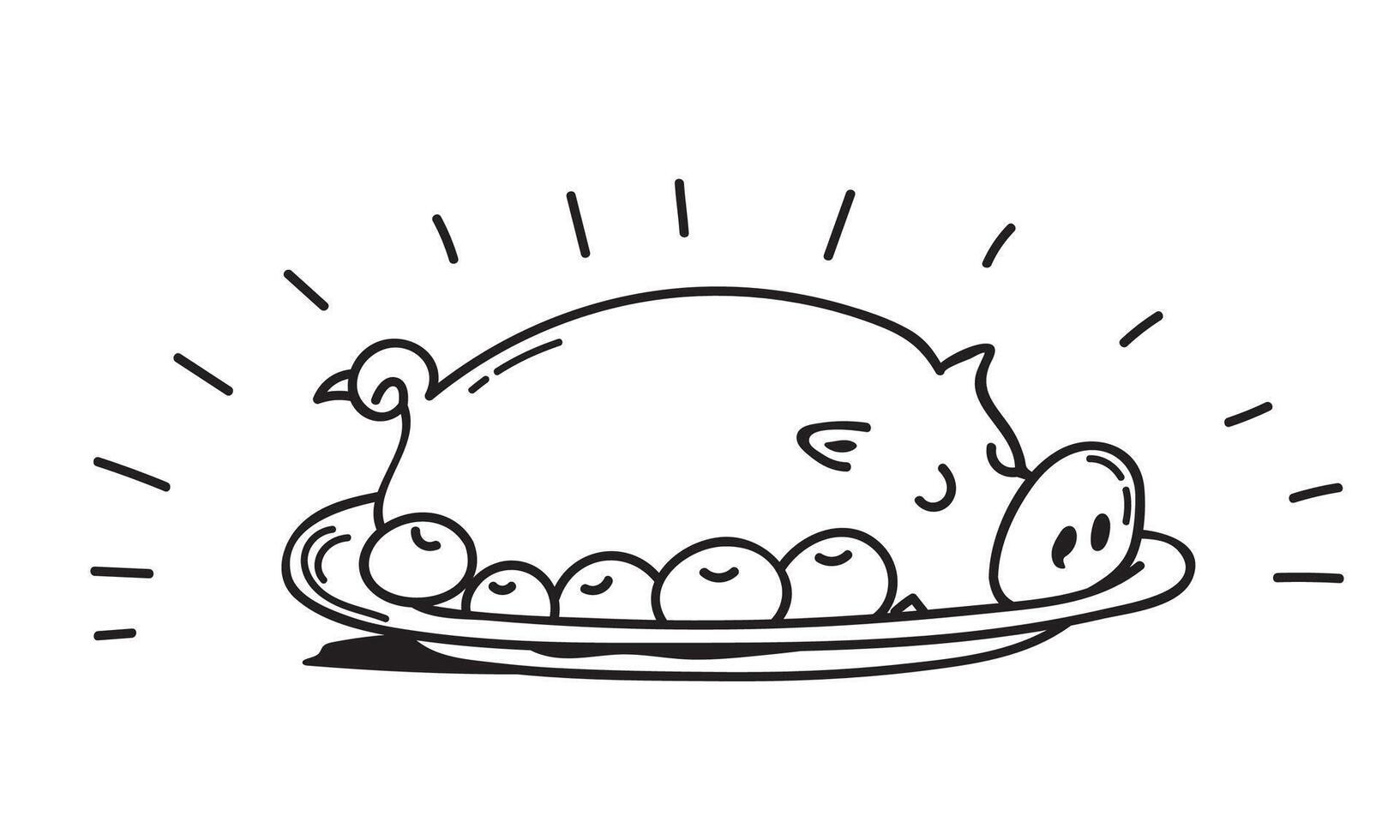 Whole roasted pig line art hand drawn icon clipart avatar logotype isolated illustration vector