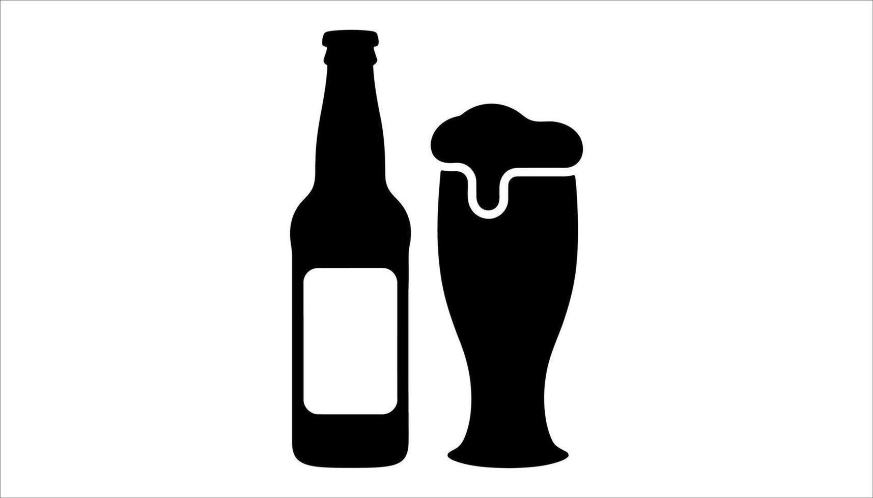 Beer glass silhouette icon illustration. Bottle and glass of beer icon. vector