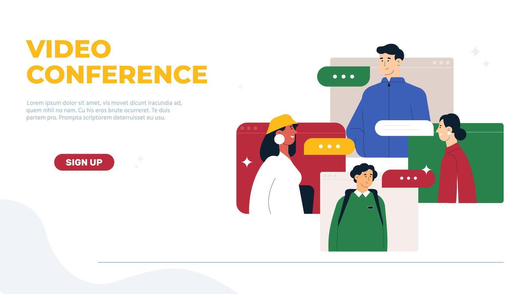 Coworkers connecting remotely via conference, engaging in virtual teamwork and online communication for collaborative project management vector