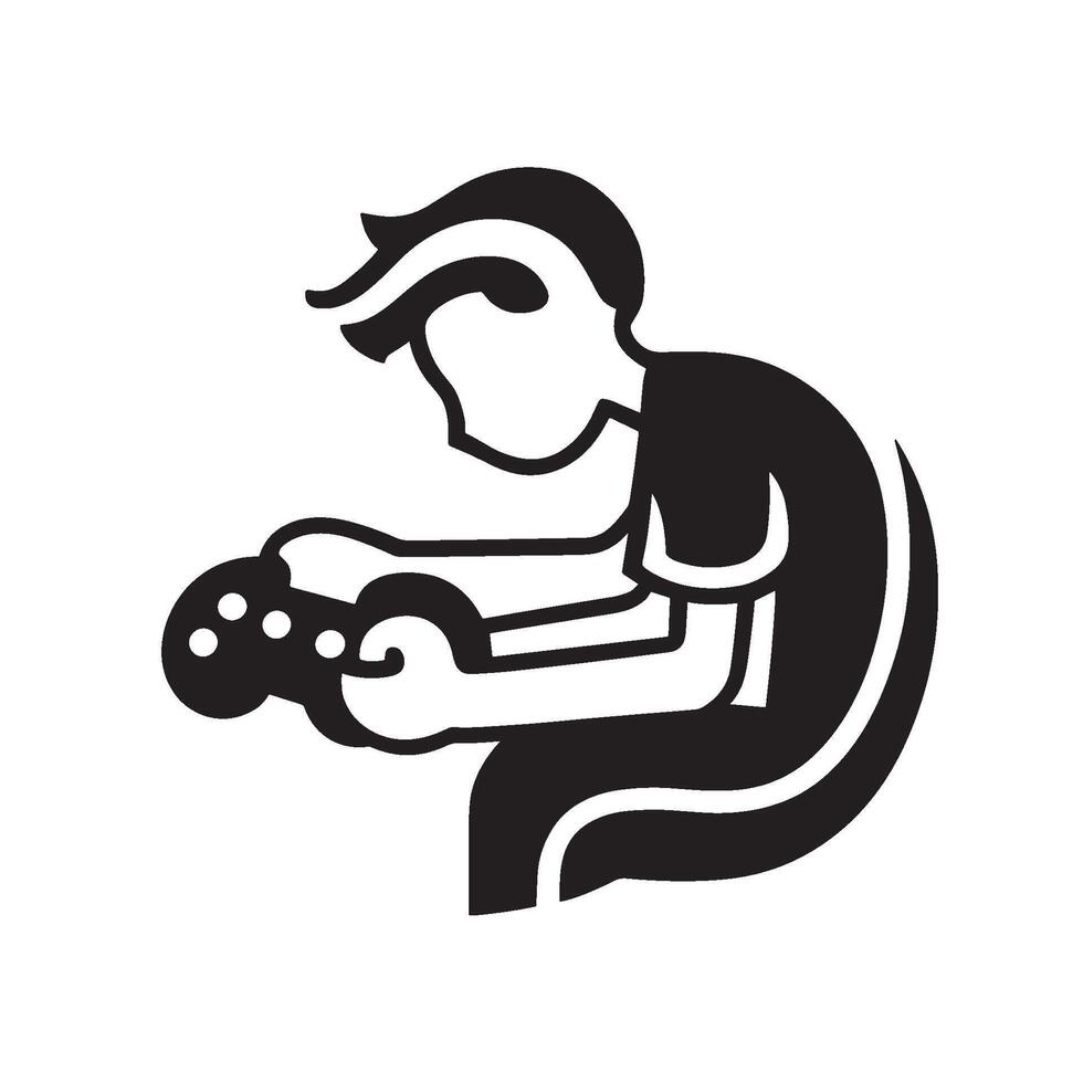 A black and white illustration of a man playing a game vector
