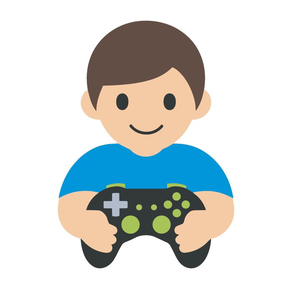 A boy holding a game controller on a white background vector