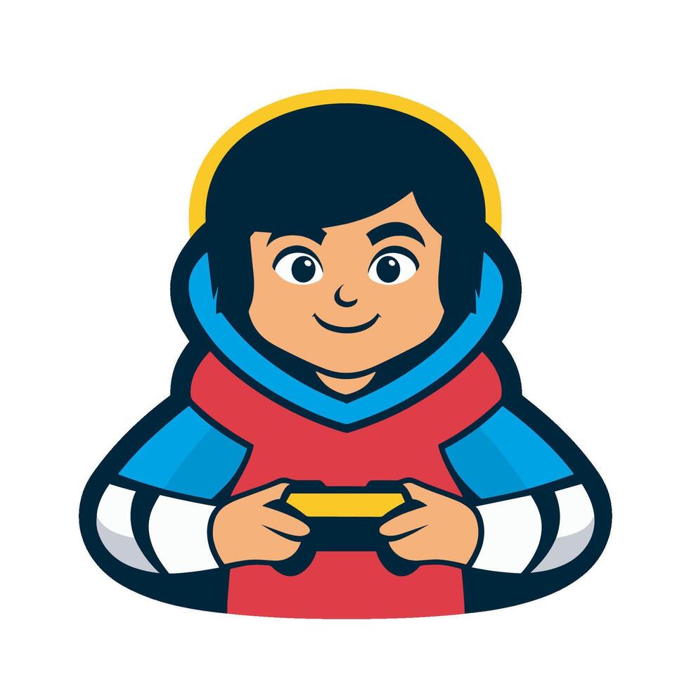 A cartoon character holding a controller vector
