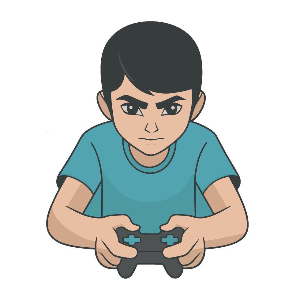 A boy playing games on a white background vector