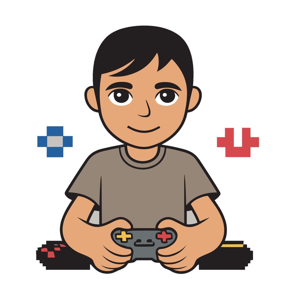 A boy playing games with a controller vector