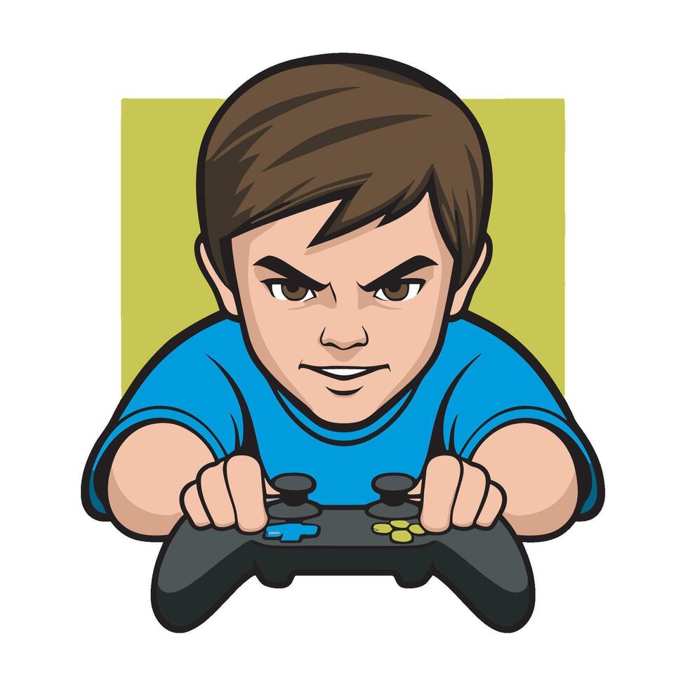 A cartoon boy playing games with a controller vector