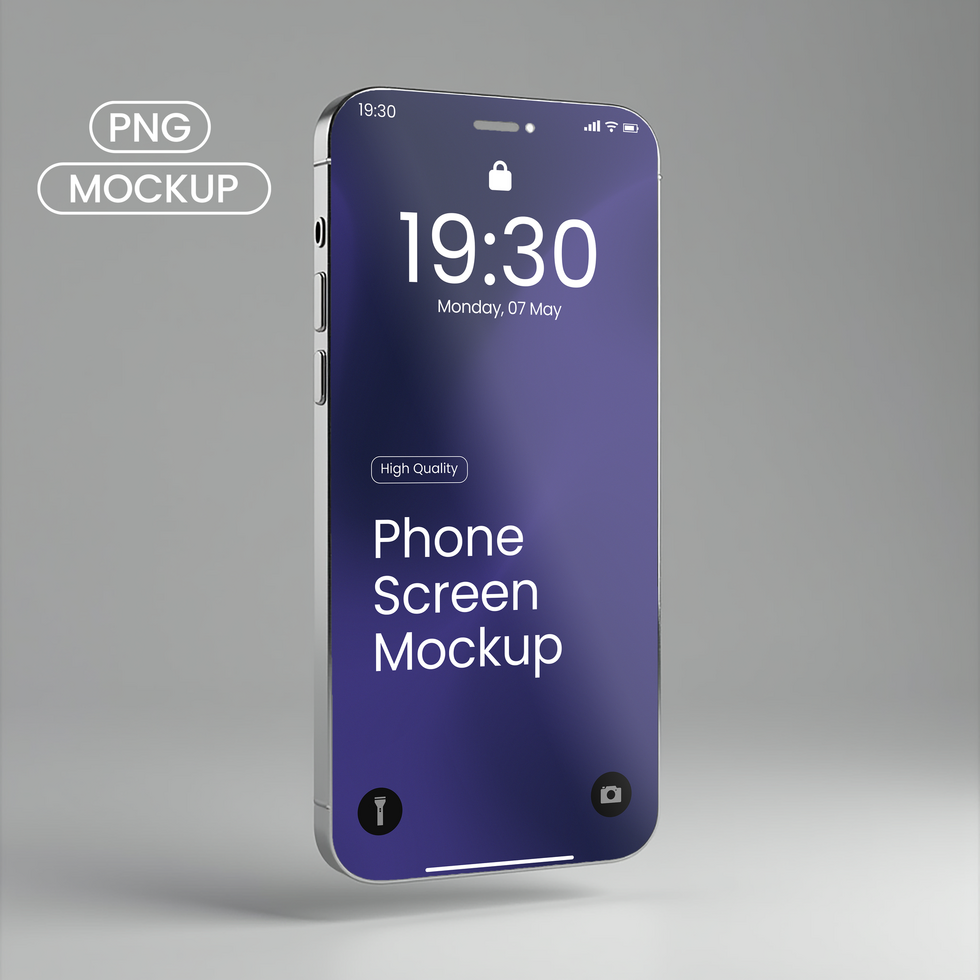 Luxury Silver Phone Screen Mockups, Grey Background psd