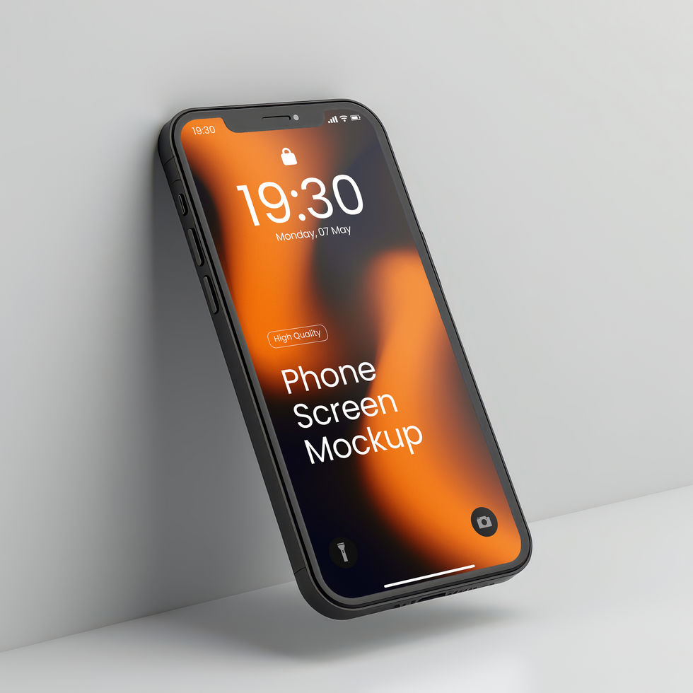 Luxury Black Phone Screen Mockup, with Grey Background psd