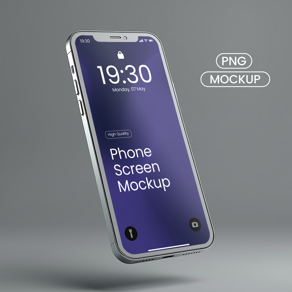 Luxury Silver Phone Screen Mockup, Grey Background psd