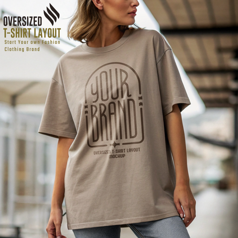 Woman Mockup for Oversized Cotton Tee Design psd