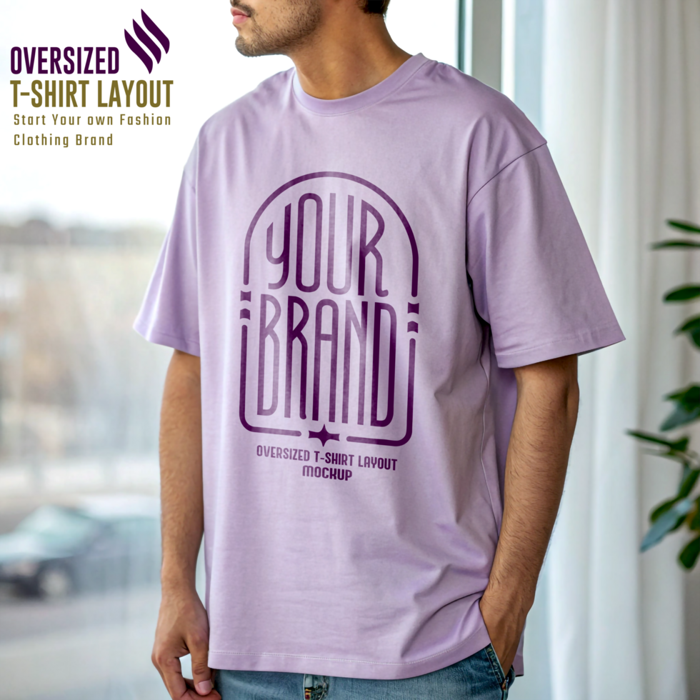 Man Oversized Crew Neck T-Shirt Layout Mockup psd