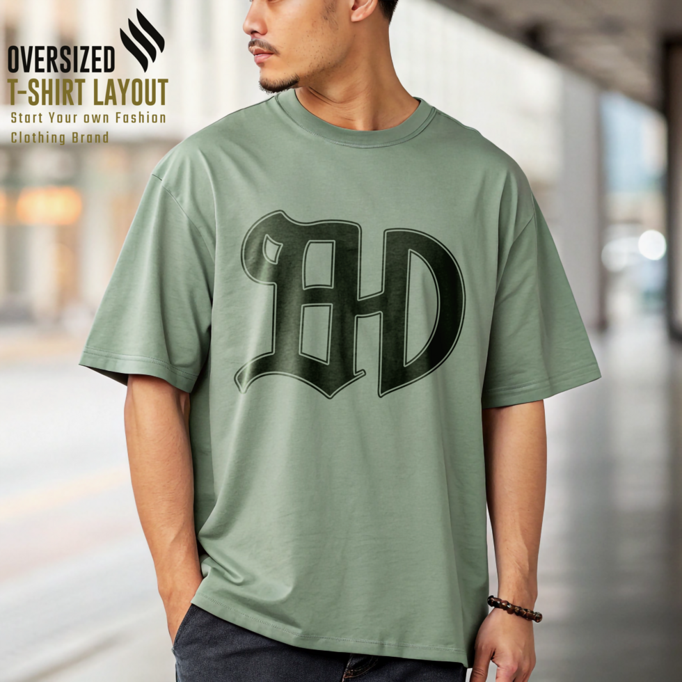 Man Realistic Oversized Tee Mockup Template psd