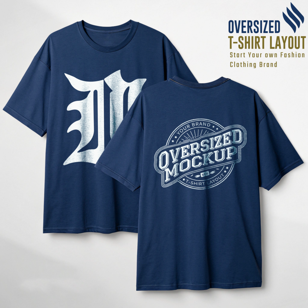 Deep Navy Baggy Tee Mockup Template in Minimalist Style psd