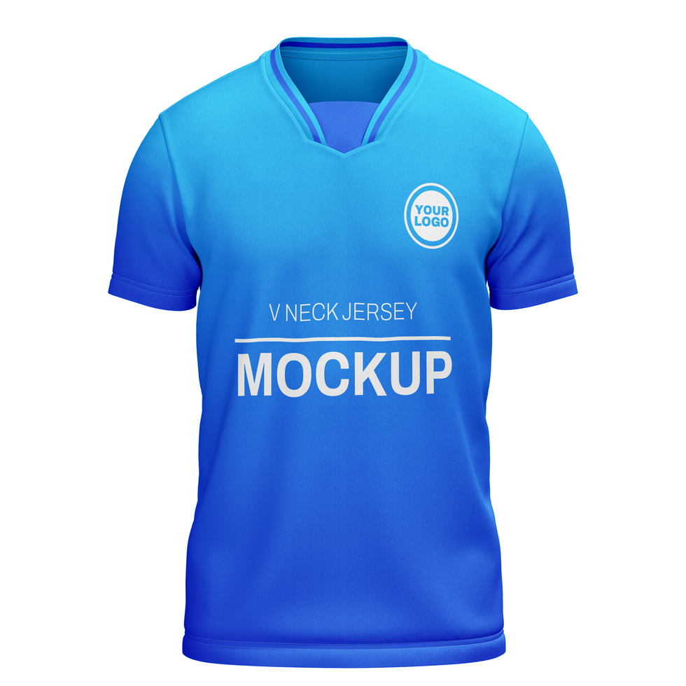 V neck with middle layer collar Short sleeve tshirt jersey mockup front view psd
