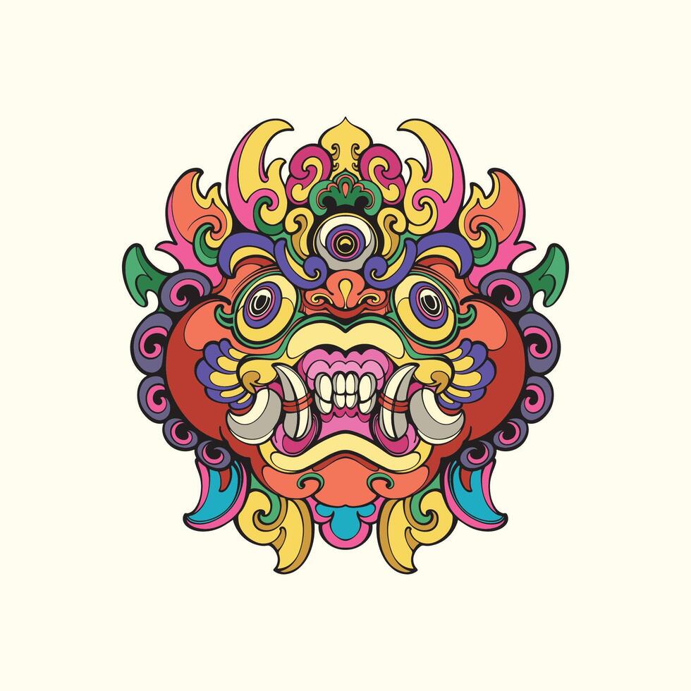 Barong Bali traditional mask illustration vector