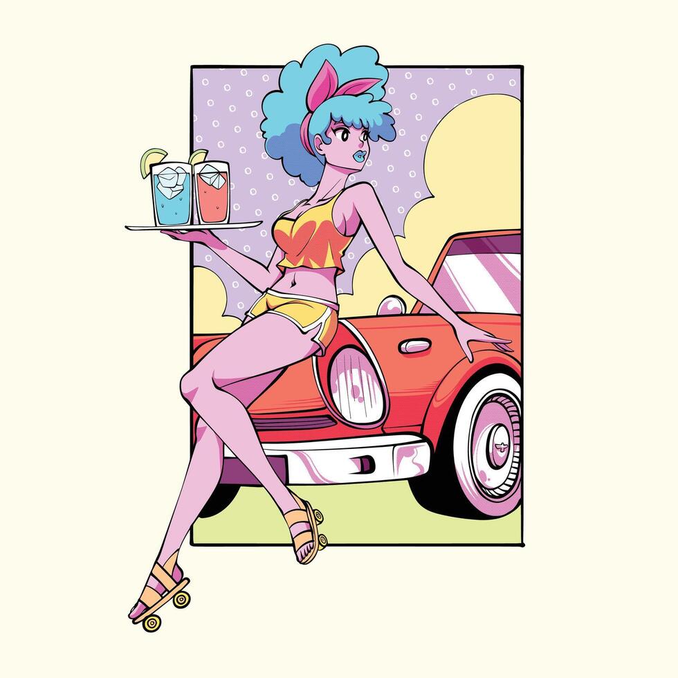anime girl posing car vector