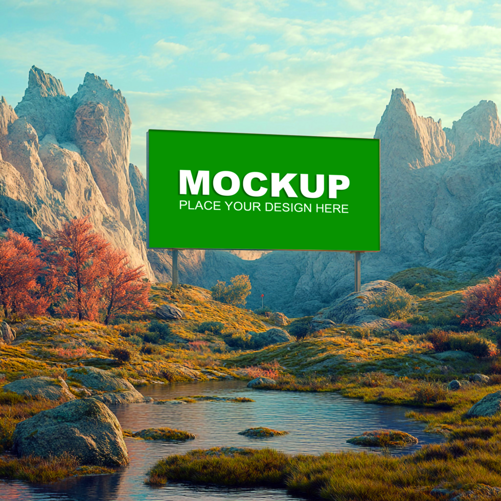 green billboard mockup in the mountains psd