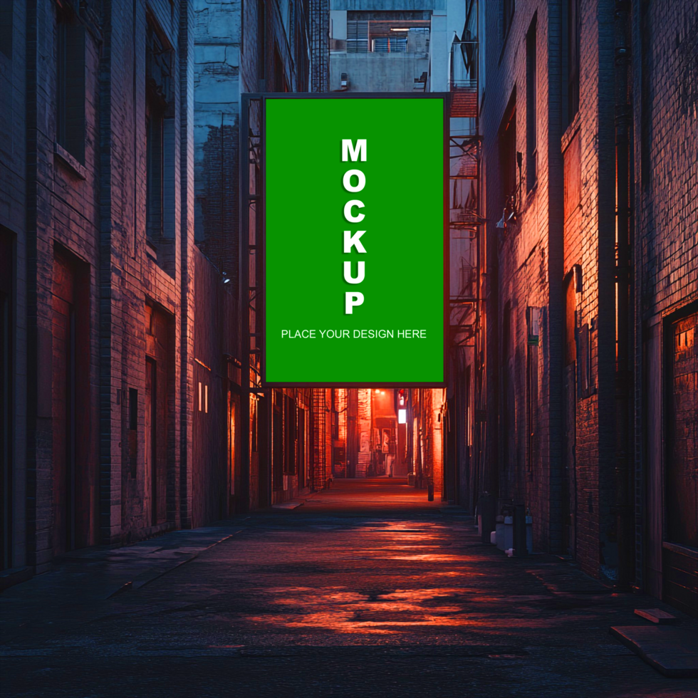 mockup of a street with a green sign in the middle psd