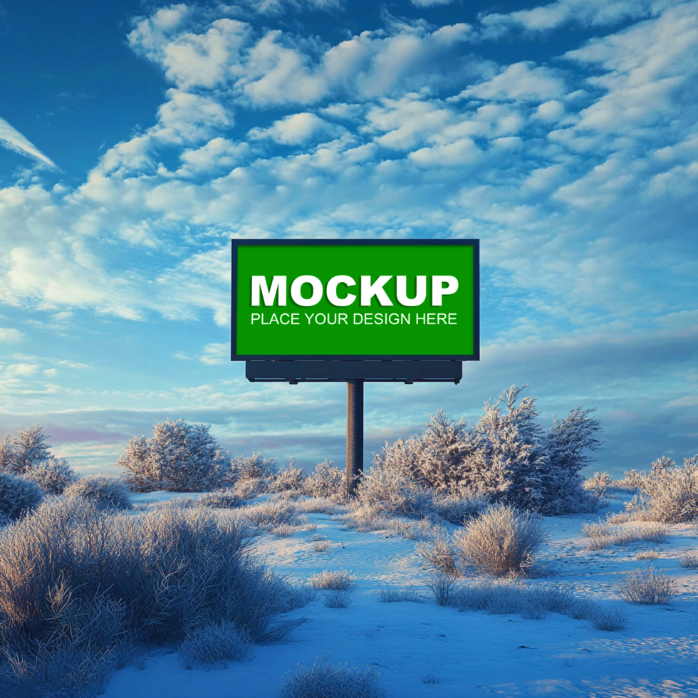 billboard mockup in the snow psd