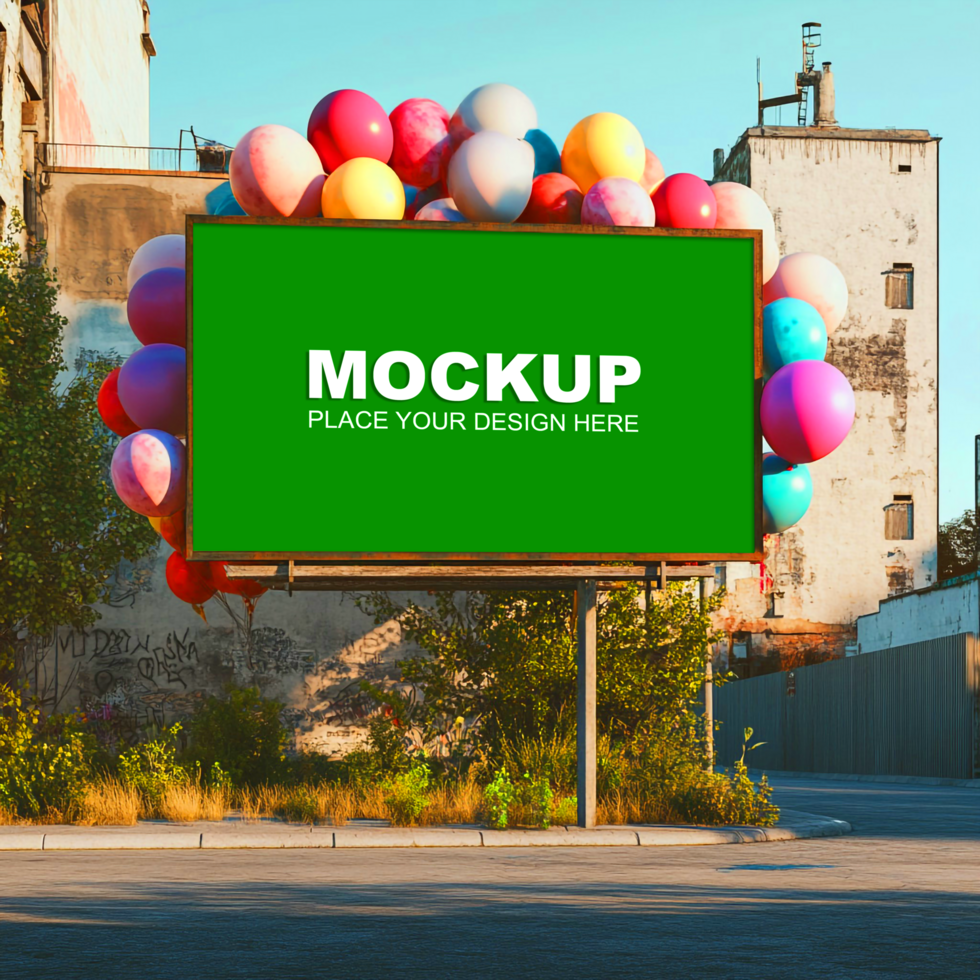 mockup billboard with balloons psd