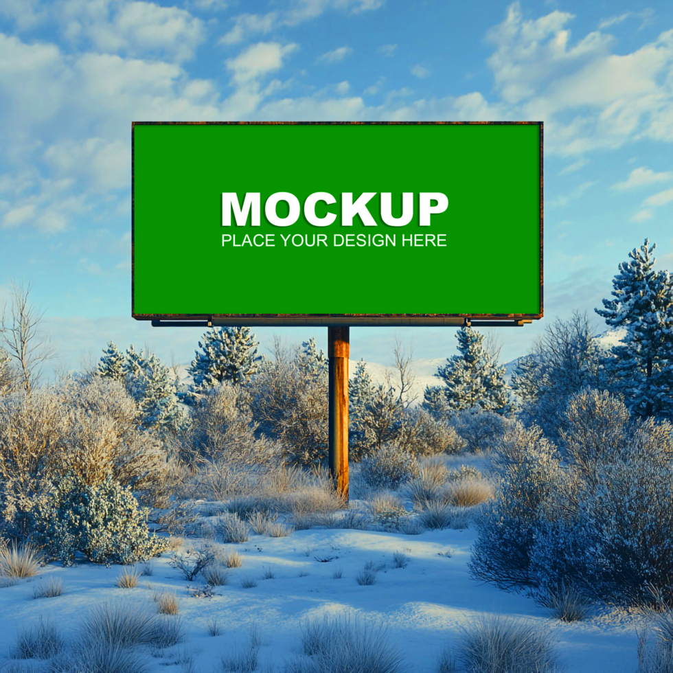 mockup billboard in winter landscape psd