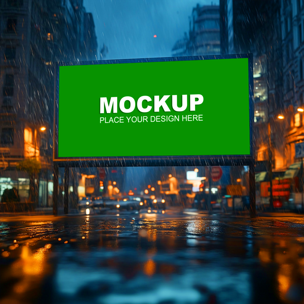 billboard mockup on a rainy street psd