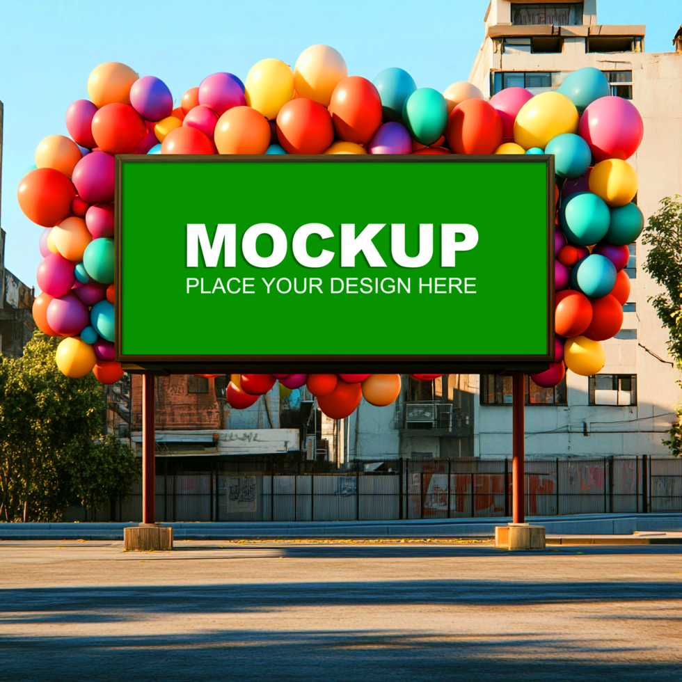 billboard with balloons psd