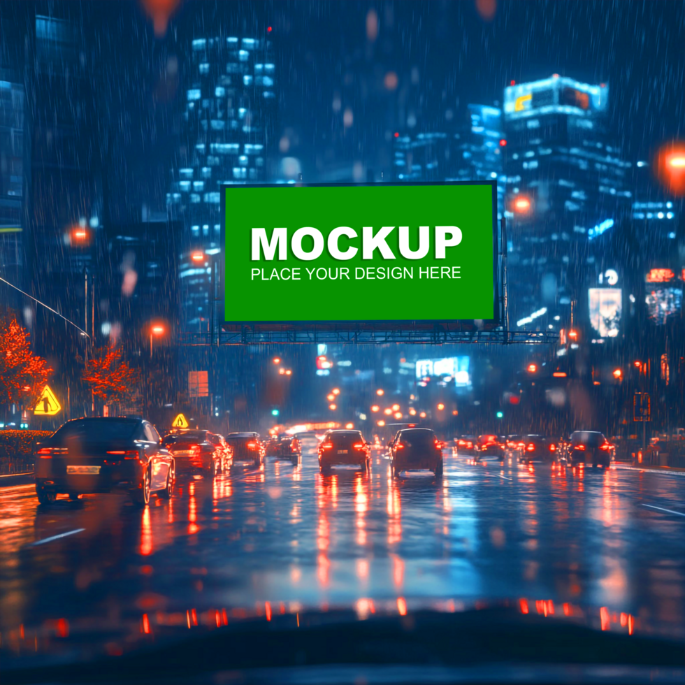 mockup of a billboard on the road at night psd