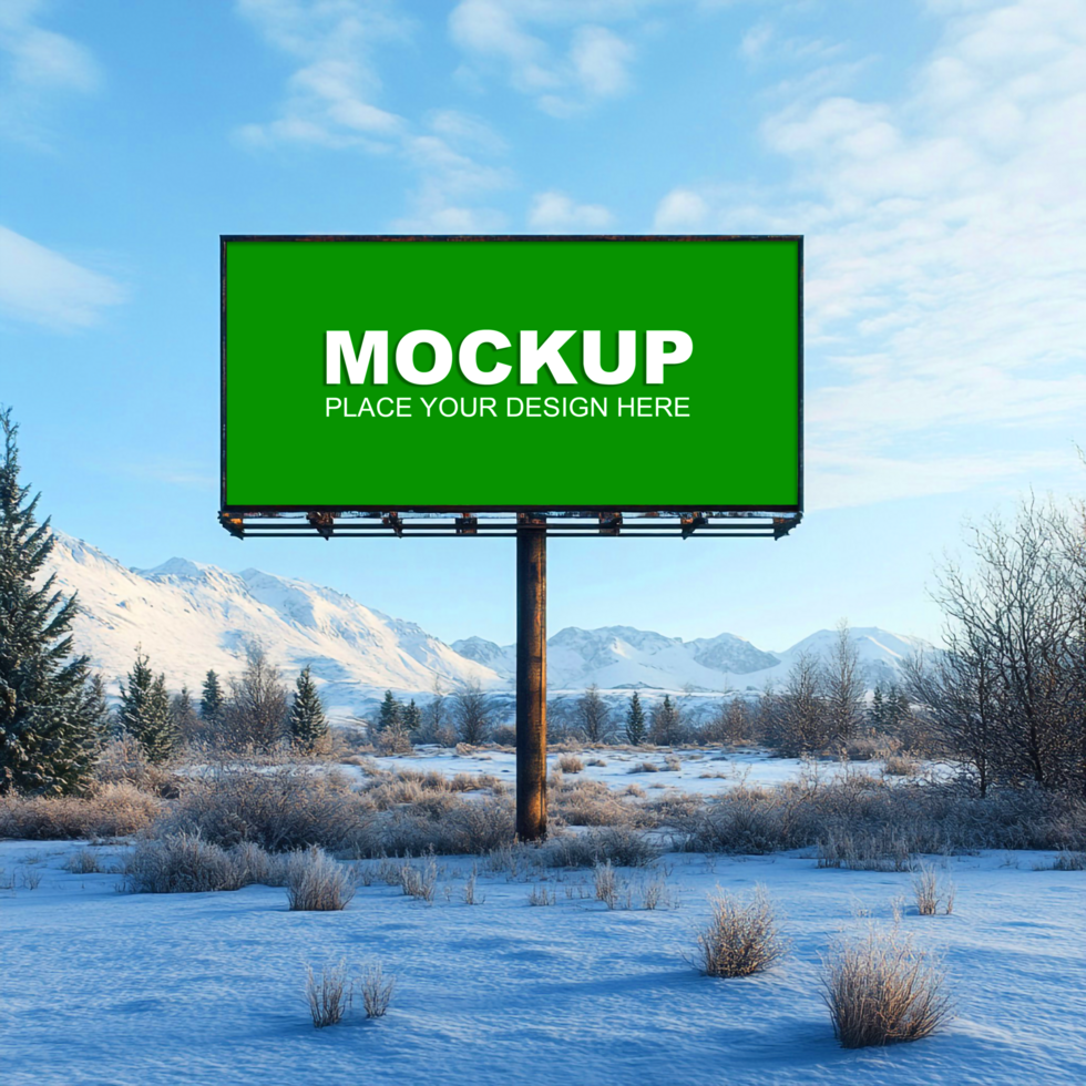 billboard mockup in the snow landscape psd