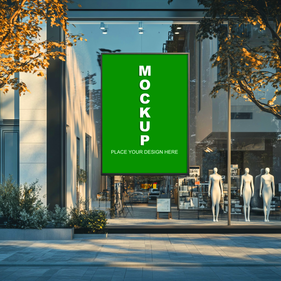 green banner mockup in front of a store psd