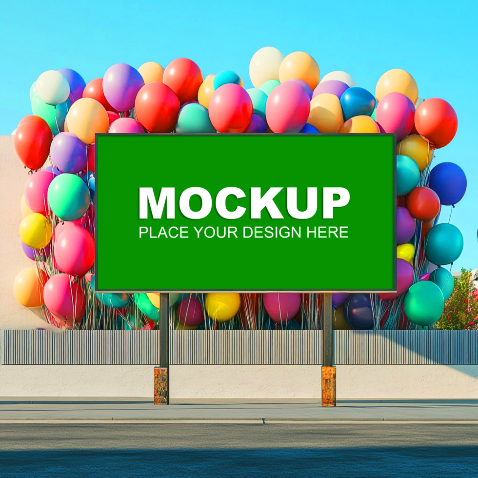 billboard mockup with balloons psd