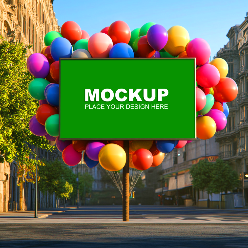 mockup billboard with balloons on the street psd