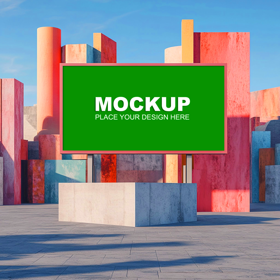 3d billboard mockup with colorful buildings psd
