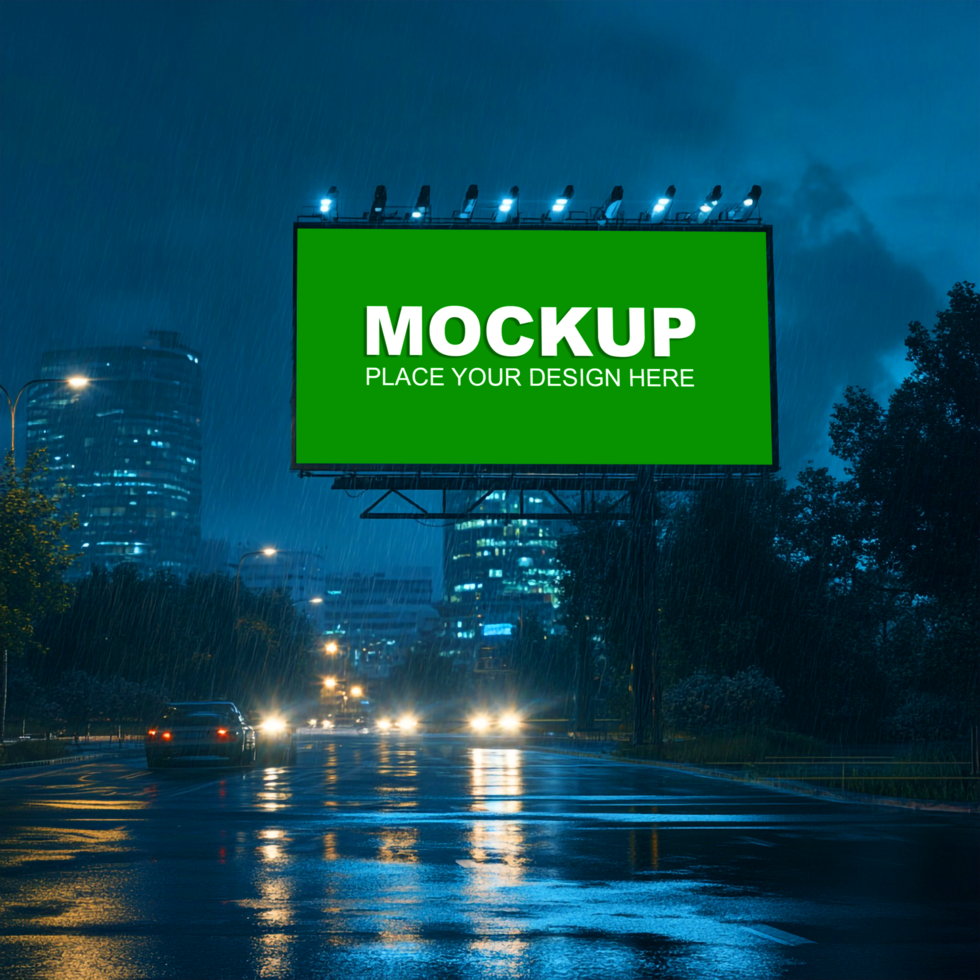 billboard mockup on the road at night psd