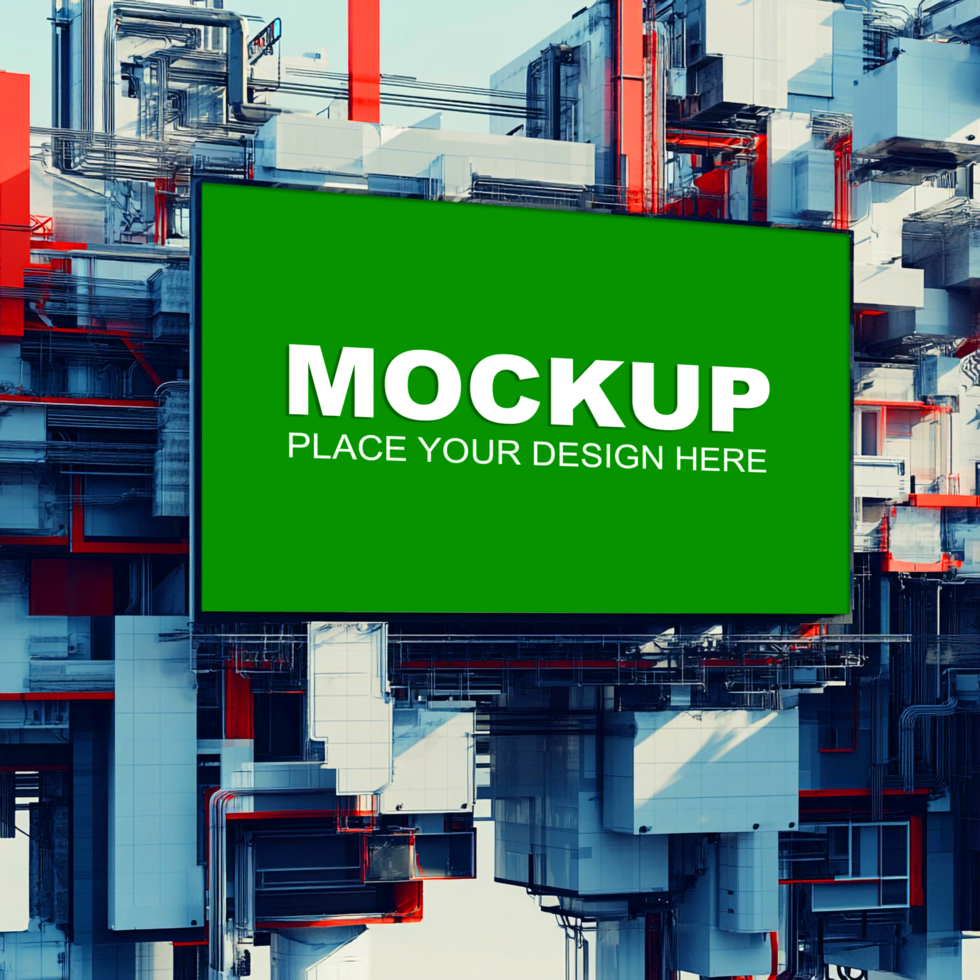 3d rendering of futuristic building with green billboard mockup psd