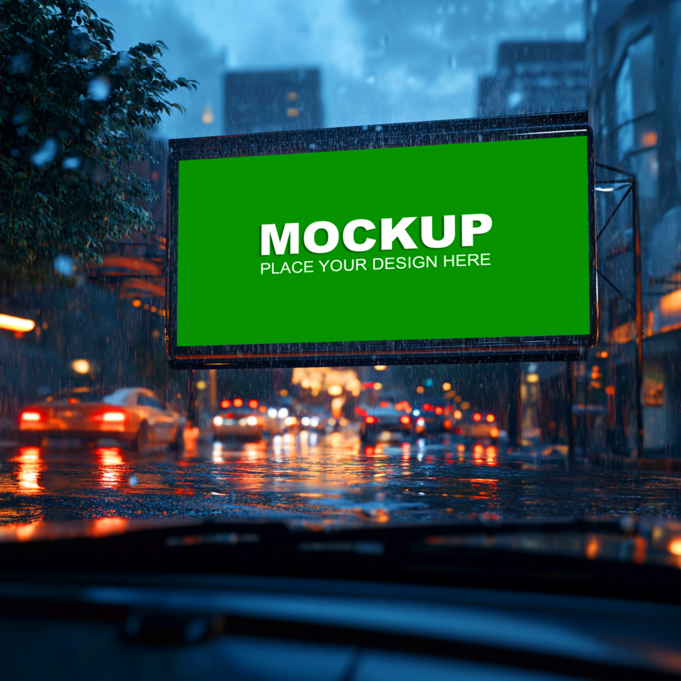 the billboard mockup on the road in the rain psd