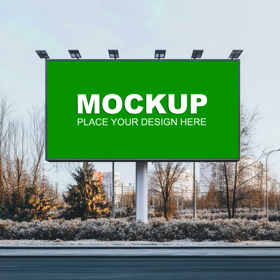 a billboard mockup on the winter road psd