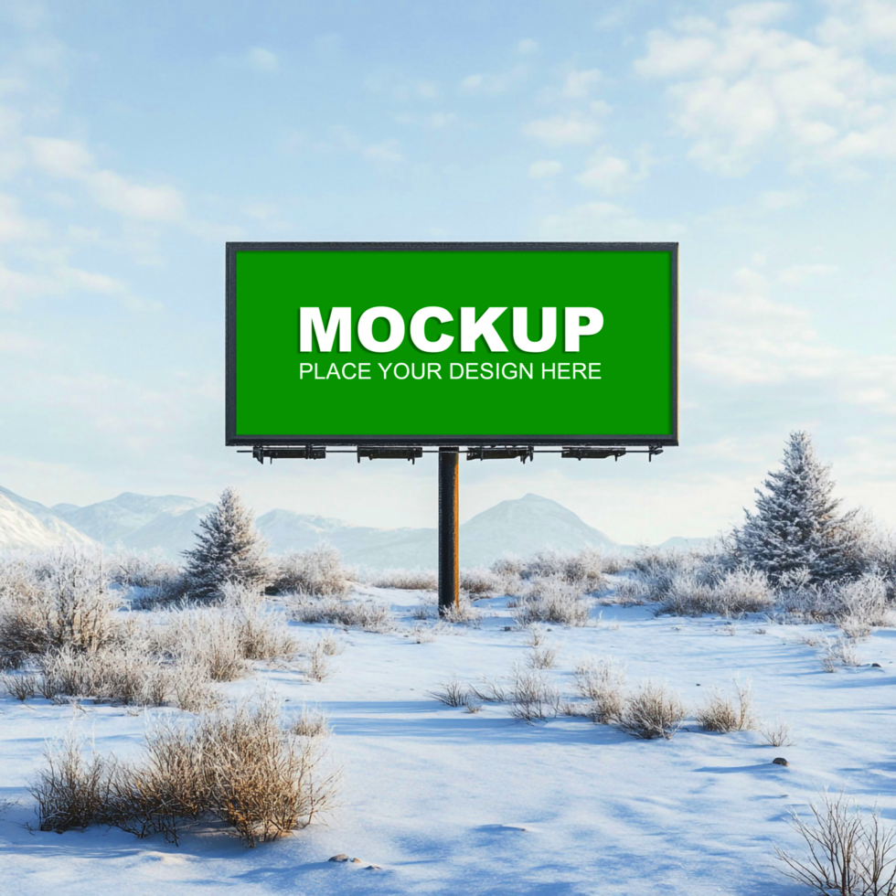 a billboard mockup in the snow land psd